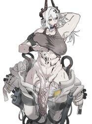 abs bodysuit bottomless futanari mudrock_(arknights) muscular no_panties sports_bra victim_alice