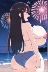 ai_generated beach bikini black_hair female female_only huge_breasts long_hair nozomi_(akitokage01) schoolgirl tsundere