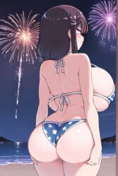 ai_generated beach bikini black_hair female female_only huge_breasts long_hair nozomi_(akitokage01) schoolgirl tsundere