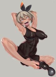 1futa abs ahe_gao aqua_eyes armpits arms_behind_head arms_up athletic_female autofootjob ball_bulge balls balls_under_clothes bare_shoulders bea_(pokemon) big_breasts big_penis black_footwear black_hairband black_leotard blush bow breasts cameltail cleavage clothed clothed_masturbation clothing collarbone commentary_request condom_suit covered_abs covered_navel covered_nipples cum cum_in_bodysuit cum_in_clothes cumming cumshot dark-skinned_female dark_skin dickgirl ejaculation ejaculation_under_clothes erect_nipples erection erection_under_clothes feet footjob full_body fully_clothed furrowed_brow futa_only futanari futanari_masturbation grey_background grey_hair hairband hairbow highres huge_cock human impossible_clothes intersex large_breasts leotard masturbation masturbation_through_clothing minazuki_juuzou nipple_bulge open_mouth orgasm penis penis_bulge penis_under_clothes pokemon pokemon_(game) pokemon_ss puffy_nipples rolling_eyes saliva saliva_trail short_hair signature simple_background solo teeth testicles thighs toes tomboy toned tongue tongue_out upper_teeth