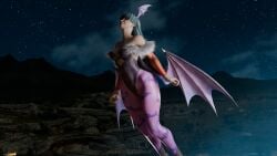 3d big_breasts breasts capcom darkstalkers female flying giantess morrigan_aensland smile succubus tagme themightyhq thick_thighs