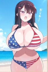 ai_generated beach bikini black_hair female female_only huge_breasts long_hair nozomi_(akitokage01) schoolgirl tsundere