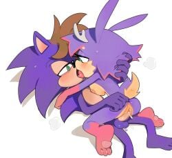 1boy 1girls areolae blush breasts fingering_ass french_kiss green_eyes lidded_eyes nipples original_character original_characters original_characters_only pawpads paws pinklilim purple_fur sonic_(series) sonic_oc sonic_the_hedgehog_(series) tagme_(character) vaginal_penetration vaginal_sex