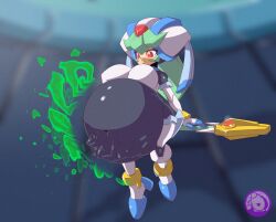 1girl after_vore alternate_breast_size android android_girl big_belly big_breasts capcom digestion digestion_noises female_focus green_eyes helmet implied_vore large_breasts mega_man_zx mega_man_zx_advent pandora_(mega_man) post_vore red_hair short_hair staff stomach_bulge tagme tagme_(artist) thick_thighs thigh_expansion tight_stomach unseen_character villainess vore vore_belly watermark weight_gain wide_hips