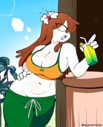 brazilian_flag breasts brown_hair coco_(quavernsfw) curvy curvy_figure pussy_line quavernsfw thick_thighs tits topwear white_eyes