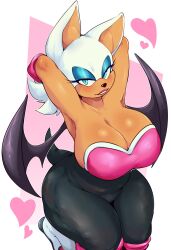 1girls 2019 aqua_eyes arms_behind_head bat_ears bat_wings big_breasts chikkibug chiropteran cleavage eyeshadow female female_only heart hi_res looking_at_viewer narrowed_eyes rouge_the_bat sega smiling smiling_at_viewer solo solo_female sonic_(series) sonic_the_hedgehog_(series) thick_thighs thumbs_up voluptuous wings