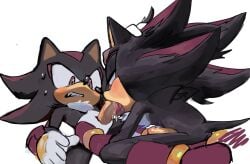 2boys black_fur blowjob blush chest_tuft fellatio looking_down nervous oral_sex penis pinklilim red_eyes selfcest shadow_(boom) shadow_the_hedgehog size_difference sonic_(series) sonic_boom sonic_the_hedgehog_(series) sweat yaoi