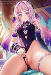 1girls absurd_res absurdres accurate_art_style artist_name ass bed bedroom blue_eyes blush blushing bodysuit boobs breasts citlali_(genshin_impact) clitoris detailed_background female female_focus female_only full_body genshin_impact hentai hi_res high_quality high_resolution highres kairart naked naked_female navel nipples nude nude_female patreon patreon_url patreon_username pink_hair purple_hair pussy shy sitting small_breasts solo solo_female solo_focus spread_legs thighs twitter_username water wet wet_body
