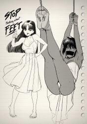 2girls absurdres barefoot best_feet black_hair black_toenail_polish bondage countershade_feet curled_toes cute_female_feet feet female_focus foot_fetish foot_focus foot_play foot_worship highlighted_soles highres imminent_foot_worship kidetic kusujinn long_hair meme_reference monochrome oc original_characters presenting_feet restrained sexy_feet sexy_female short_girl short_hair showing_feet size_difference sketch sketchbook soles soles_fetish stop_thinking_about_sex stop_thinking_about_sex_(meme) sweatdrop sweating tall_female tanned_female tanned_tomboy tied_up toes two_tone_feet wrinkled_feet writing_on_feet writing_on_soles