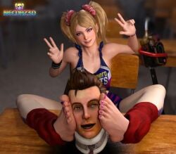 3d barefoot blonde_female blonde_hair cheerleader cheerleader_uniform domination feet feet_on_face female foot_fetish foot_focus juliet_starling lollipop_chainsaw nails necdaz91 soles toenail_polish toes uniform