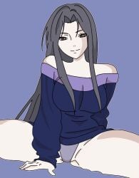 big_breasts big_thighs breasts breasts_bigger_than_head brown_eyes clothed clothing curvaceous curvaceous_female curvaceous_figure curvy curvy_body curvy_female curvy_figure dark_clothing dark_eyes dark_hair eyes female female_focus female_only grey_hair hands-free hips huge_breasts huge_thighs light-skinned_female light_skin long_hair looking_at_viewer nugade open_eyes open_legs pale-skinned_female pale_skin pandora_(saint_seiya) panties purple_background saint_seiya saint_seiya:_the_lost_canvas smile thighs toei_animation white_panties