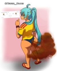 big_ass big_butt colombian_female colombian_miku fart fart_cloud fart_fetish farting farts hatsune_miku ketrita simple_background soccer_uniform twitter_username vocaloid