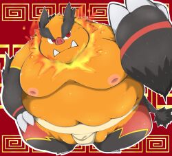 2022 absurd_res anthro asian_clothing belly big_belly clothing east_asian_clothing emboar hi_res japanese_clothing kemono male male_only mawashi moobs nintendo nipples obese obese_male orange_body overweight overweight_male pokémon_(species) pokemon pokemon_(species) poketalesof solo sumo video_games