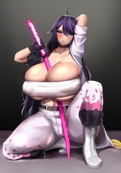 1girls alternate_breast_size big_breasts breasts female female_only huge_breasts katana kson_onair large_breasts sarashi solo solo_female sword thick_thighs virtual_youtuber vshojo zeqqqqk