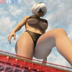 1girls 3d big_breasts blindfold bradengts breasts female female_only giantess hairband huge_breasts light-skinned_female light_skin low-angle_view macro nier nier:_automata short_hair solo solo_female thick_thighs underboob white_hair yorha_2b