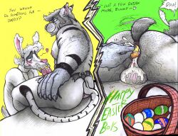 anthro bleating bovid caprine duo easter egg egg_in_ass egg_insertion felid fellatio goat holidays lube_in_ass male male/male mammal oral pantherine penile sex tiger yagi_b. yagi_b._(artist)