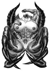 1girls 2022 4_eyes abs azmodan big_breasts blank_background breasts clitoris demon demon_girl diablo diablo_3 female female_only hi_res highres long_tongue looking_at_viewer monochrome monster monster_girl multi_leg multi_limb muscles muscular_female nightmare_fuel nipples nude open_mouth pussy rule_63 satyress_(artist) sharp_teeth video_games white_background