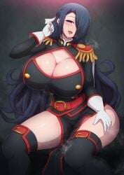 1girls 2022 
slim_waist anti-demon_corps_uniform azuma_fubuki black_hair breasts cleavage female female_only hair_over_one_eye hi_res hips huge_breasts long_hair mato_seihei_no_slave naughty_face ponpo ponponmaru steam steaming_body thick_thighs thighs wide_hips