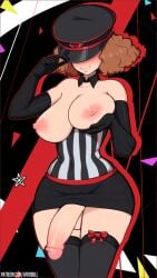 10s 1futa afrobull alternate_costume areolae atlus big_breasts big_penis black_gloves black_legwear breasts brown_hair clothed clothing cupping_breasts detached_collar elbow_gloves flaccid futa_only futanari futanari_focus gloves gluteal_fold haru_okumura hat hat_over_eyes highres human large_breasts large_penis light-skinned_futanari light_skin narrow_waist nimji nipples partially_clothed peaked_cap penis penis_peek persona persona_5 persona_5:_dancing_star_night persona_dancing short_hair skirt smile solo standing testicles thighhighs third-party_edit uncensored wide_hips