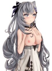 blue_eyes blush clothing gray_hair hololive hololive_indonesia hololive_indonesia_holoh3ro nipples vestia_zeta virtual_youtuber