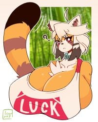 1girls big_breasts breasts ears_up female furry kiki_(low_res_art) low_res_art orange_body red_eyes red_panda tagme tail tank_top white_hair