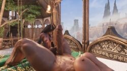 2futas 3d bigger_futa breasts conan_exiles dark_skin demon demon_futa demon_horns full-package_futanari futa_giantess futa_on_futa futa_only futanari game_background game_mod giantess gigantic_breasts gigantic_penis gigantic_testicles horns huge_cock implied_futanari implied_vaginal larger_futanari mini_giantess penis scar scar_on_chest size_difference small_dom_big_sub smaller_futanari