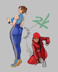 2girls 2knsfw1 3d artist_request big_ass bottom_heavy capcom chun-li chun-li_(fortnite) clothed crossover female female_only fortnite groping motion_lines ruby_(fortnite) slapping slapping_butt spanked spanking street_fighter street_fighter_alpha tagme thick_thighs unitard voluptuous