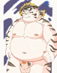 0c95yzr015ps0j5 2022 anthro belly big_belly blush felid genitals hi_res humanoid_genitalia humanoid_hands humanoid_penis kemono licho_(tokyo_afterschool_summoners) lifewonders male mammal moobs navel nipples overweight overweight_male pantherine penis pubes solo tiger tokyo_afterschool_summoners video_games white_body