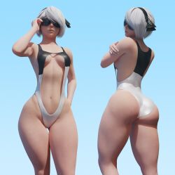 3d 3d_(artwork) adjusting_eyewear adjusting_glasses adjusting_sunglasses ass batesz big_ass big_breasts big_butt blender blender_(software) bob_cut breasts bubble_ass bubble_butt curvy cute female female_only fully_clothed glasses hourglass_figure nier nier:_automata revealing_clothes sunglasses swimsuit thick thick_ass thick_thighs tinted_eyewear yorha_2b