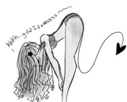 1girls ass bending_down bending_over black_and_white blush bra breasts demon demon_girl demon_horns demon_tail dreadlocks embarrassed female female_focus hair_covering_face hourglass_figure long_ears long_hair long_legs monochrome ohthesunnyside panties pointed_ears regret side_view sketch solo solo_female standing succubus sunny_(ohthesunnyside) text thighs tsundere white_background