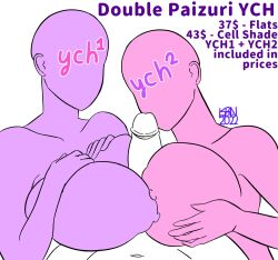 1boy 2girls boobjob double_boobjob double_paizuri female holding_breast male male_pov point_of_view pov threesome ych