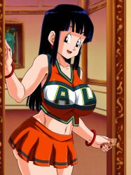 1girls breasts cheerleader chichi crossover dragon_ball dragon_ball_z edit edited large_breasts milf my_hero_academia sano-br solo standing u.a._cheerleader_outfit