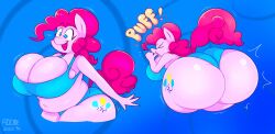 2022 4_fingers addde artist_signature ass_expansion big_ass big_breasts blue_clothing breasts bubble_butt female female_only horse huge_ass mlp my_little_pony onomatopoeia pink_hair pinkie_pie_(mlp) pony signature straight_hair watermark