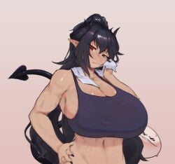 big_breasts breqfast cassandra_asmolith_(cass_sakyubasu) cassandra_sakyubasu demon sports_bra