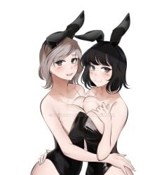 2girls azmi bunny_ears bunnysuit color multiple_girls pale_skin