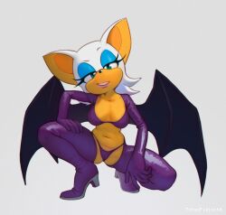 1girls bat big_breasts bra breasts cameltoe clothing female fur furry furry_only grin long_boots navel panties rouge_the_bat solo sonic_(series) tagme totesfleisch8 wings