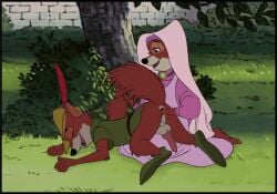 animated anthro balls canid canine clothed clothing disney duo erection female fisting fox fur genitals kaion maid_marian male male/female male_penetrated mammal penis robin_hood robin_hood_(disney)