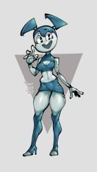 1girls big_breasts blue_hair breasts cleavage cleavage_cutout clothed clothing female female_only full_body fully_clothed humanoid jenny_wakeman my_life_as_a_teenage_robot pencil_skirt robot robot_girl skirt smile solo standing thick_thighs toonguy100 waving wide_hips xj-9