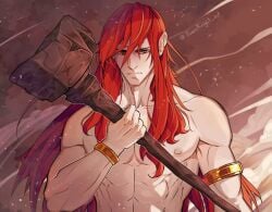 1boy abs armband deity dilf elden_ring fromsoftware gay gold_(metal) gold_jewelry light-skinned_male male male_only muscular_male pecs radagon_of_the_golden_order solo_male topless towerknight_art