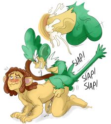 2boys anal anus body_hair brown_hair cum cum_in_ass furry gay gay_sex green_fur interspecies nelsonnoir pokémon_(species) pokemon pokemon_bw pokephilia sex simisage yaoi