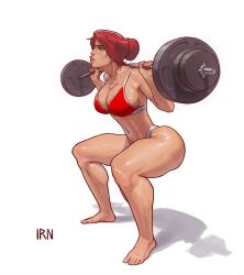 barefoot colored huge_ass huge_breasts iranon lifting_weights muscular_female solo_female thick_thighs weightlifting working_out