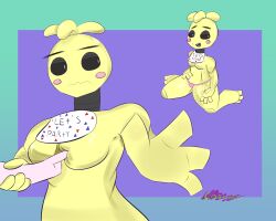 black_eyes blush breasts castinly five_nights_at_freddy's furry grabbing panties simple_background thick_thighs thighs toy_chica_(fnaf) underwear wide_hips yellow_fur