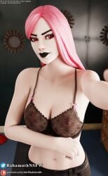 3d bra breasts breasts breasts darkbahamuth fortnite haze_(fortnite) lingerie pinup selfie selfie_pose