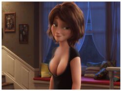 1girls 3d accurate_art_style big_breasts big_hero_6 breasts brown_hair busty cass_hamada cleavage disney female large_breasts marvel mature rastifan smile