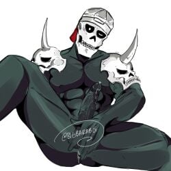 1male ass dick erection fingering fingering_self gay hanamuransfw kunio-kun looking_at_viewer male male_only muscular muscular_male nude pecs river_city_girls skeleton skull skullmageddon solo solo_focus