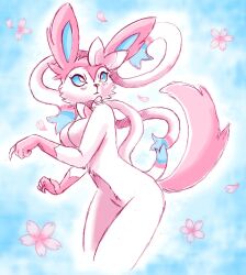 1girls anthro breasts ear eeveelution female female_only flower furry pokémon_(species) pokemon pokemon_(species) pokemon_xy sokerikaneli solo sylveon tail