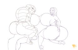 1boy 2girls alien alien_girl alien_humanoid female_krogan highres huge_breasts huge_cock hyper_penis krogan line_art mama'zuzh_vas_zorah mass_effect papa'zuzh_vas_zorah qrukirum qrukirum_zrayaxan quarian turk128