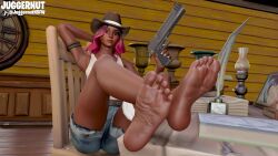 3d animated barefoot blender calamity_(fortnite) feet foot_fetish fortnite fortnite:_battle_royale gun juggernut_(artist) sound staring_at_viewer tagme video