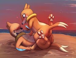 blush bodily_fluids buizel closed_eyes duo female female/female female_on_bottom female_on_top genital_fluids genitals hi_res nintendo on_bottom on_top orange_body pokémon_(species) pokemon pussy pussy_juice slowderpyguy sunset video_games