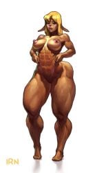 blonde_hair colored elf elf_female extreme_muscles iranon medium_breasts muscular muscular_female narrow_waist pointy_ears short_hair thick_thighs wide_hips